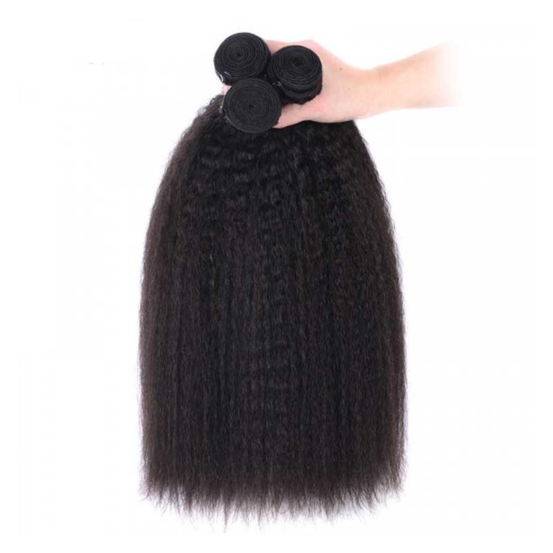 Amella 100% Human Hair Virgin Kinky Straight Hair 3 Bundles with 4*4 Lace Closure - amellahair