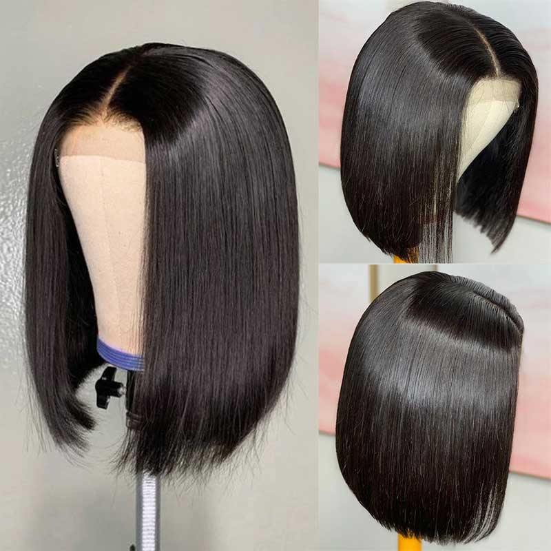 Amella Human Hair Wigs Short Straight 4x4/13x4 Lace Bob Wig 180% Density - amellahair