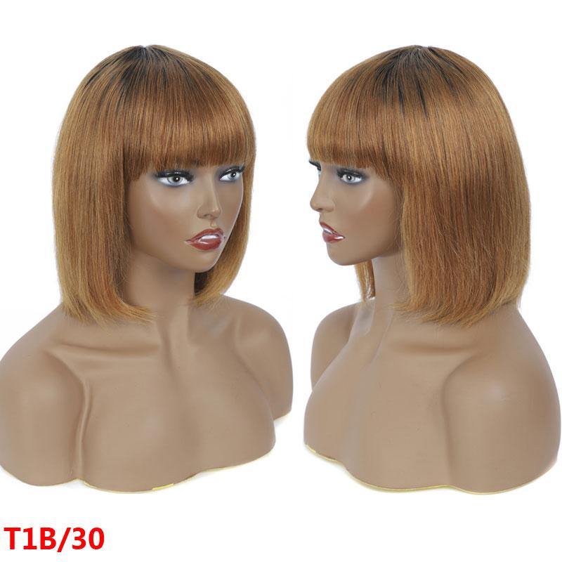 Amella Human Hair Bob Wigs Ombre Color Affordable Non-Lace Wigs With Bangs New Arrival - amellahair