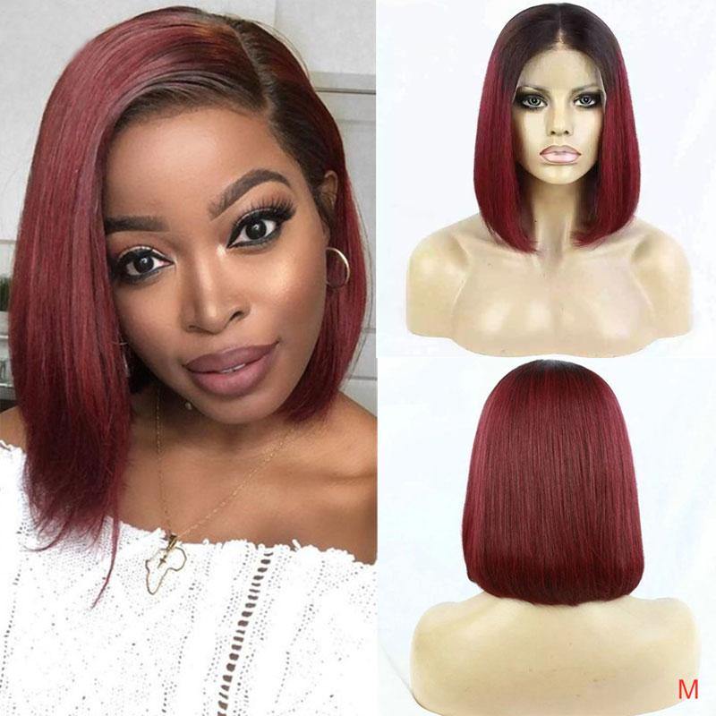 Amella Human Hair Wigs Short Straight Ombre Color 4x4 Lace Closure Bob Wig - amellahair