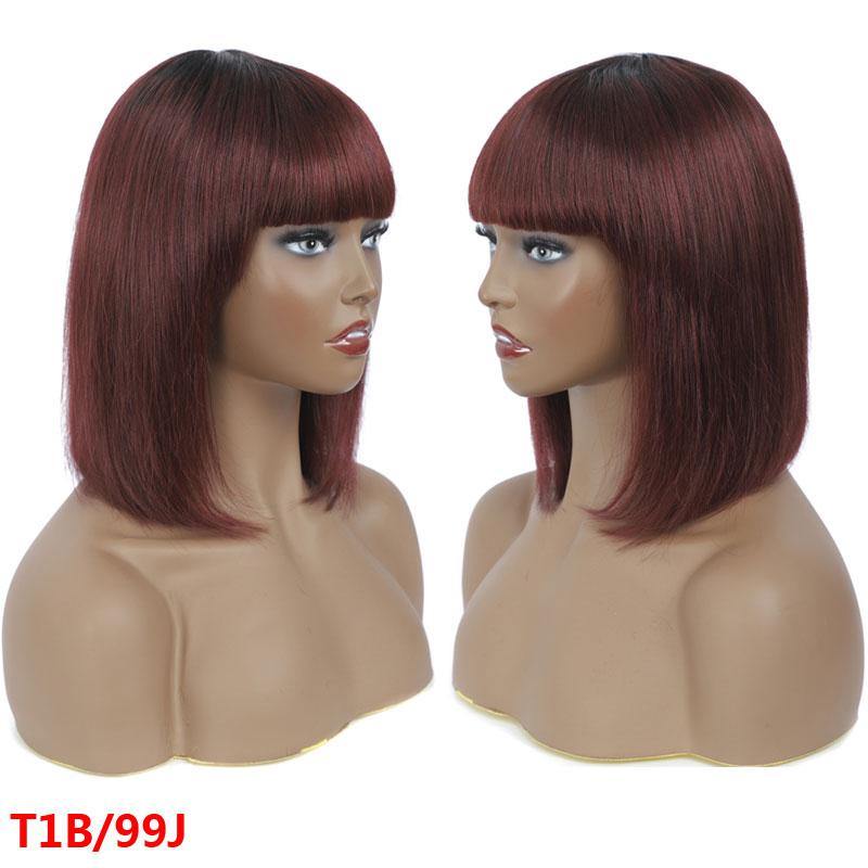 Amella Human Hair Bob Wigs Ombre Color Affordable Non-Lace Wigs With Bangs New Arrival - amellahair