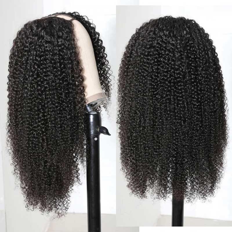 Amella U Part Wig Kinky Curly Brazilian Remy Human Hair Wigs Quick Hair Do - amellahair