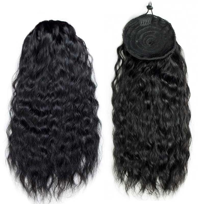 Amella Human Hair Wigs Natural Black Straight/Wavy/Curly Drawstring Ponytail Clip In Hairpiece - amellahair