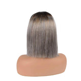 Amella Human Hair Wigs Straight T1B/Grey Ombre 4X4 Lace Closure Bob Wig - amellahair