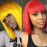 Amella Human Hair Bob Wigs Orange/Red/Yellow/Blue Color Wigs With Bangs 100% Virgin Human Hair - amellahair