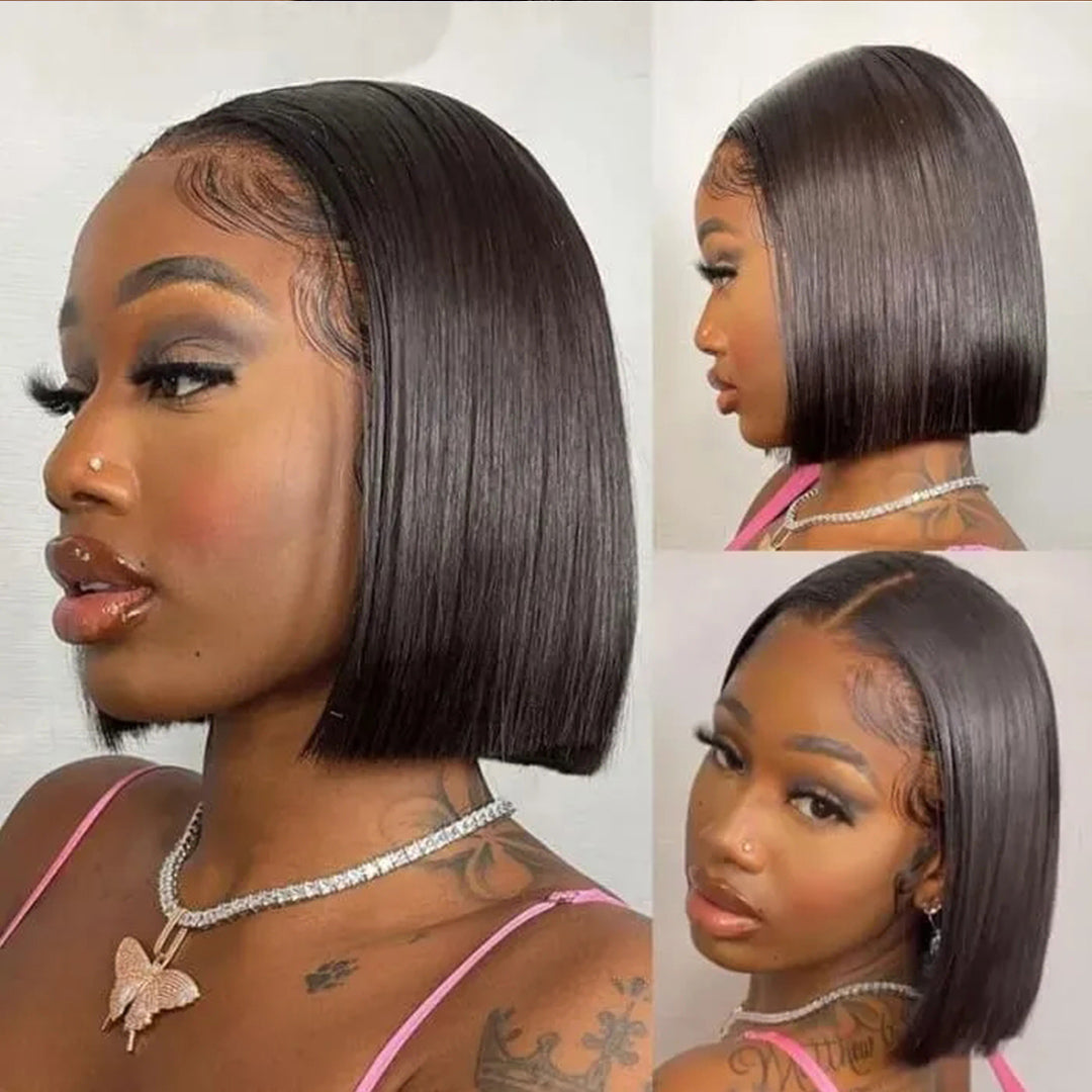 Amella Straight Short Blunt Cut Bob Wig 13x4 Lace Frontal Bob Human Hair Wig For Woman