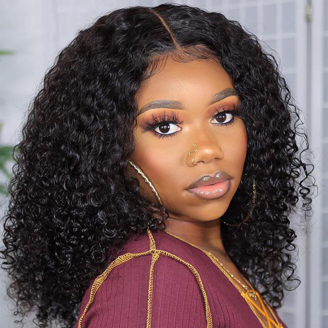 Amella Brazilian Short Curly Lace Frontal Bob Wig With Baby Hairs 100% Human Hair Without Bangs