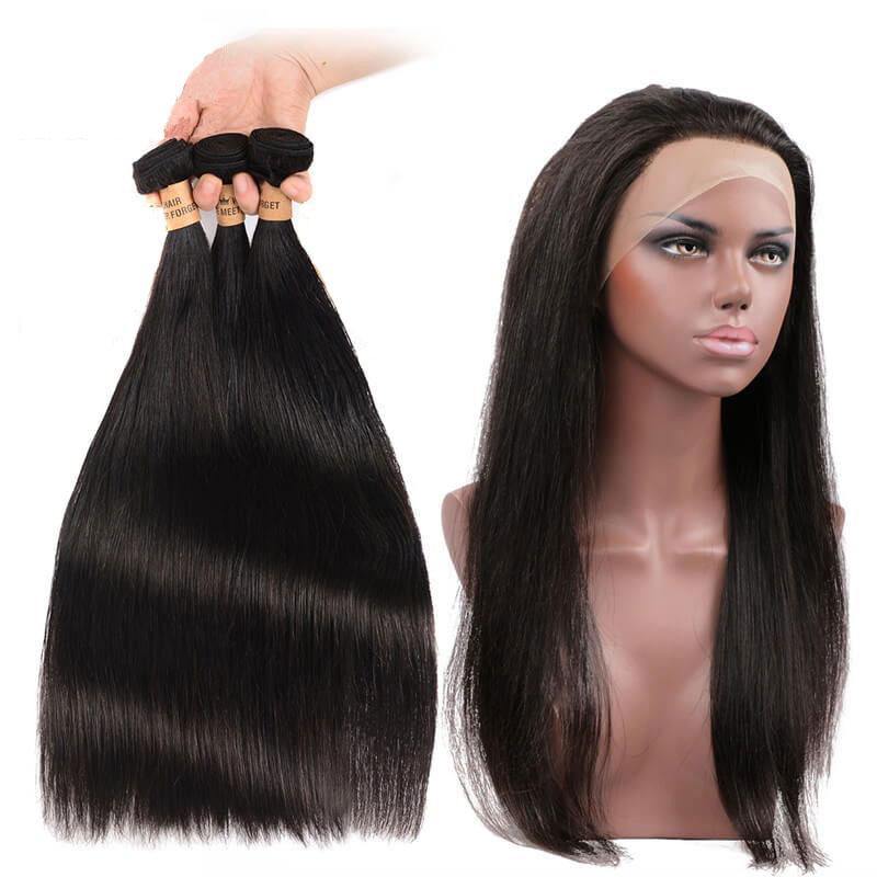 Brazilian Straight Hair 3 Bundles With 360 Lace Frontal For Sale - amellahair