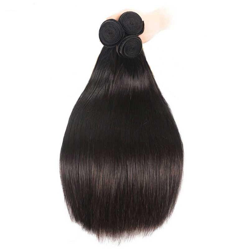 Amella New Arrival Human Straight Hair 3 Bundles With T Part 4*4 Lace Closure Virgin Hair Natural Black - amellahair