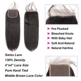 3 Bundles With Closure Brazilian Straight Virgin Hair 4x4 Part Lace Closure - amellahair
