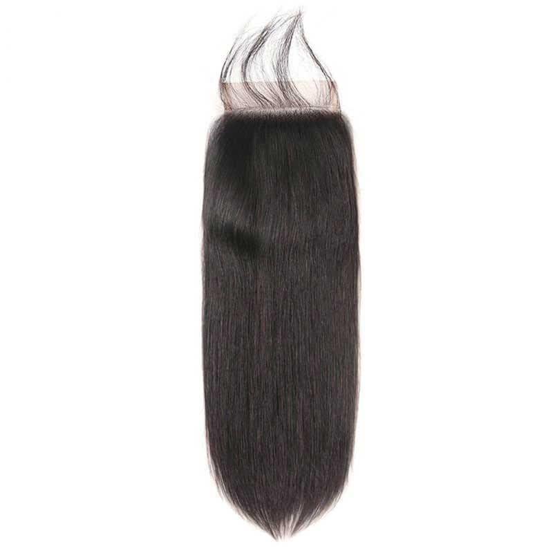 3 Bundles With Closure Brazilian Straight Virgin Hair 4x4 Part Lace Closure - amellahair