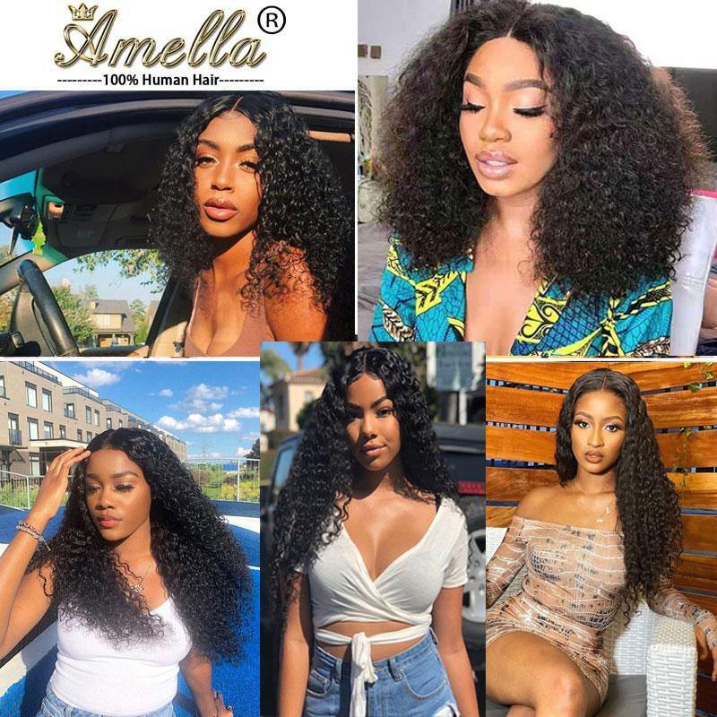 Brazilian Curly With Frontal 4 Bundles With 13x4 Lace Frontal - amellahair