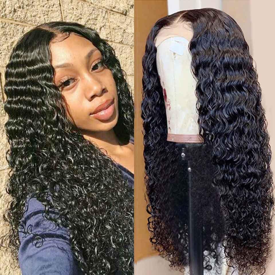 Amella Deep Wave 13x4 Inch Lace Frontal Human Hair Wig Pre Plucked Natural Hair Wigs- amellahair