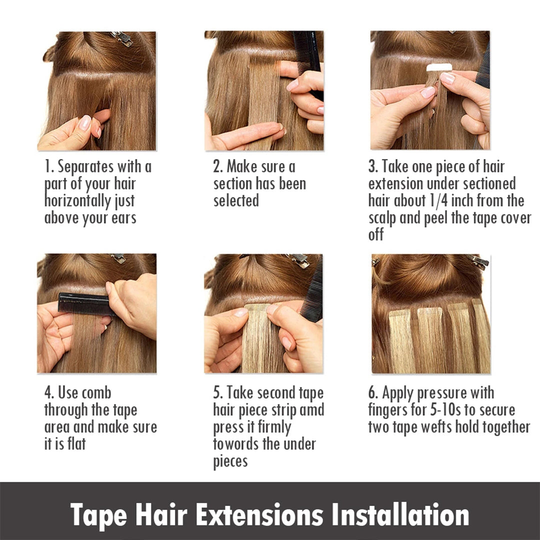 100% Remy Human Hair Tape in Hair Extensions #2 Dark Brown Silky Straight 20 Pcs/50g - amellahair