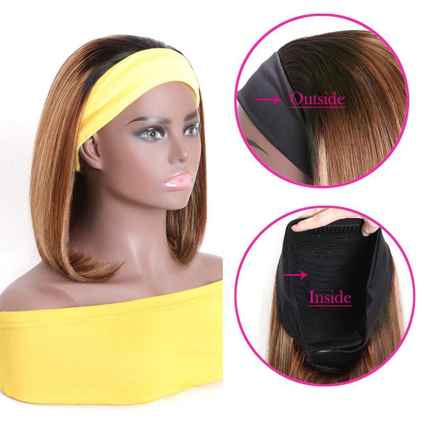 Amella Human Hair Headband Wigs Straight Bob Wigs Blonde Wigs 1BTL412 Color - amellahair