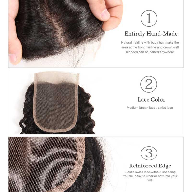 Kinky Curly 4x4 Lace Closure 100% Virgin Human Hair - amellahair
