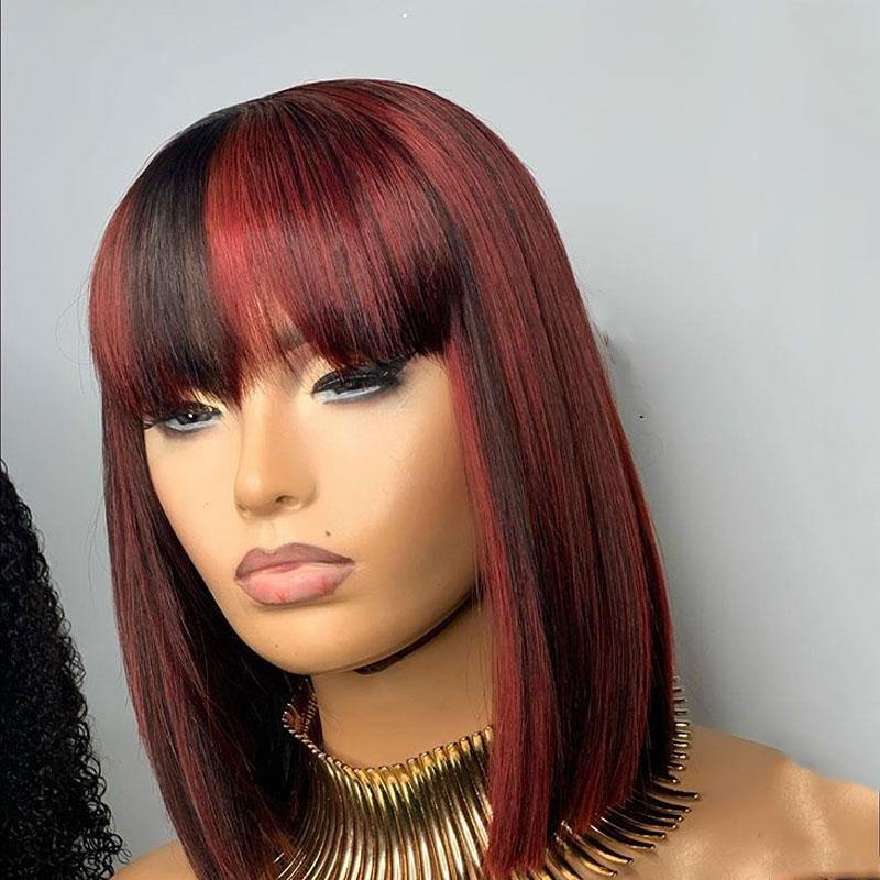 Amella Human Hair Wigs Highlight Mix Color Short Bob Brazilian Human Hair With Bangs New Arrival! - amellahair