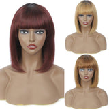 Amella Straight Ombre Color Bob Wigs for Women Non-Lace Wigs With Bangs Machine Made Wig