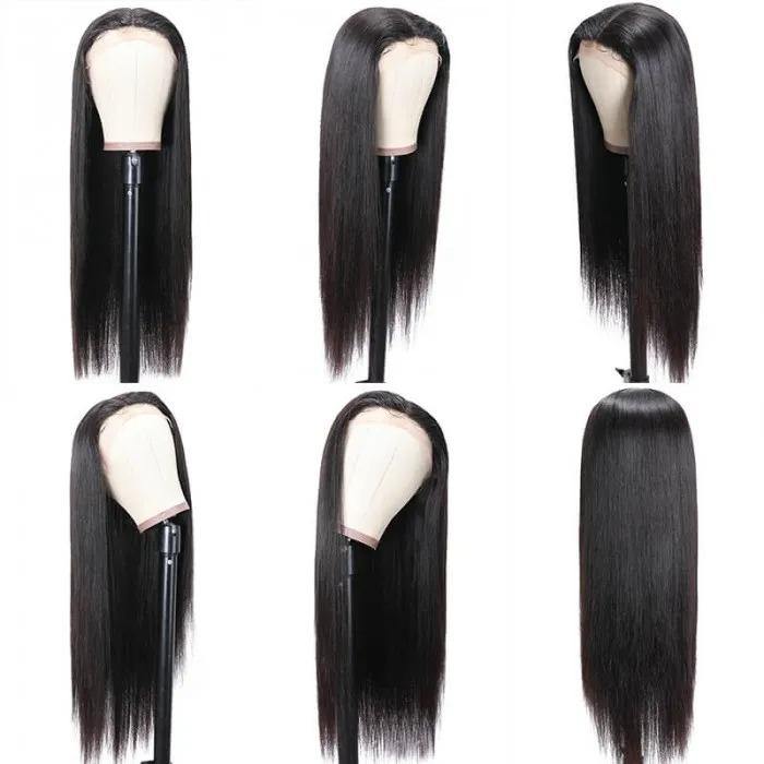Amella Straight T-Part 13x4 Lace Front Human Hair Wig Natural Black for Women 180% Density - amellahair